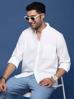 SHOWOFFFF - Mens Textured Slim Fit White Shirt