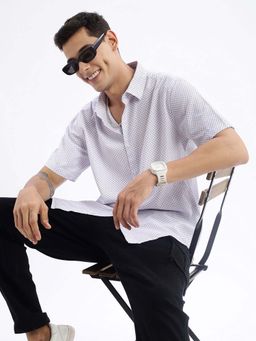 SHOWOFFFF - Mens Short Sleeves Printed Slim Fit White Shirt