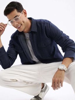 SHOWOFF - Mens Long Sleeves Solid Slim Fit Navy Blue Shirt