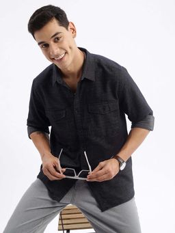 SHOWOFF - Mens Long Sleeves Solid Slim Fit Black Shirt