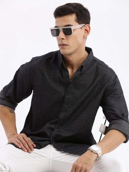 SHOWOFF - Mens Long Sleeves Solid Slim Fit Black Shirt