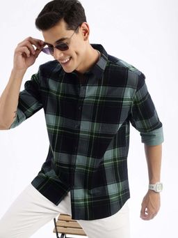 SHOWOFF - Mens Long Sleeves Tartan Checks Slim Fit Green Shirt