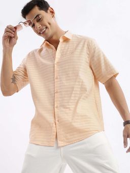 SHOWOFF - Mens Short Sleeves Solid Slim Fit Peach Shirt