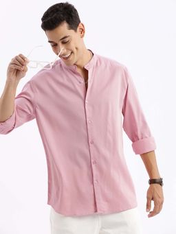 SHOWOFF - Mens Long Sleeves Solid Slim Fit Pink Shirt