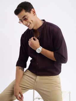 SHOWOFF - Mens Long Sleeves Solid Slim Fit Purple Shirt