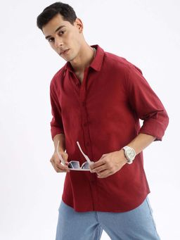 SHOWOFF - Mens Long Sleeves Solid Slim Fit Red Shirt