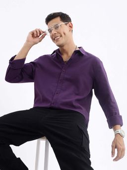 SHOWOFFFF - Mens Long Sleeves Solid Slim Fit Purple Shirt