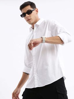 SHOWOFF - Mens Long Sleeves Solid Slim Fit White Shirt