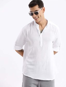 SHOWOFFFF - Mens Long Sleeves Solid Slim Fit White Shirt
