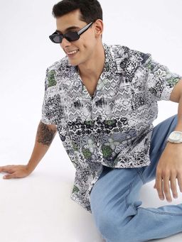 SHOWOFF - Mens Cuban Collar Abstract Relaxed Fit Multi Shirt