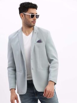 SHOWOFFFF - Mens Solid Notched Lapel Blue Single Breasted Blazer