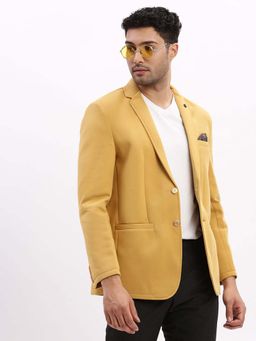 SHOWOFF - Mens Solid Notched Lapel Mustard Single Breasted Blazer