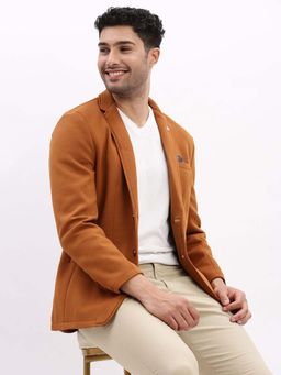 SHOWOFF - Mens Solid Notched Lapel Camel Rust Single Breasted Blazer