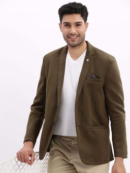 SHOWOFF - Mens Solid Notched Lapel Olive Single Breasted Blazer