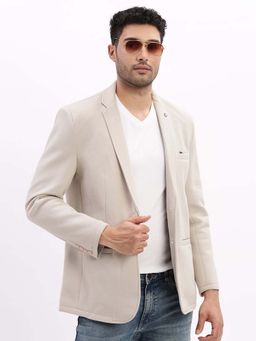 SHOWOFF - Mens Solid Notched Lapel Cream Single Breasted Blazer