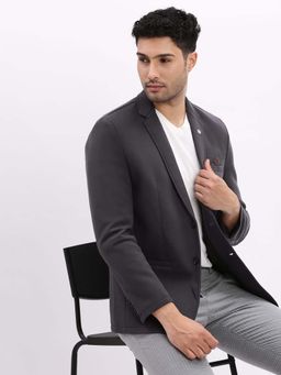 SHOWOFFFF - Mens Solid Notched Lapel Grey Single Breasted Blazer