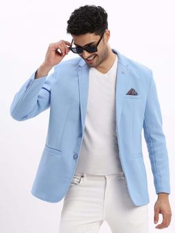 SHOWOFF - Mens Solid Notched Lapel Blue Single Breasted Blazer
