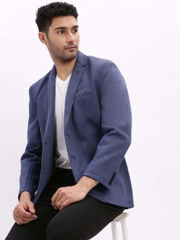 SHOWOFF - Mens Solid Notched Lapel Blue Single Breasted Blazer