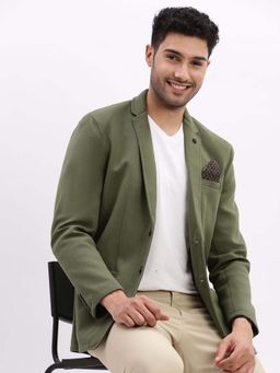SHOWOFFFF - Mens Solid Notched Lapel Green Single Breasted Blazer