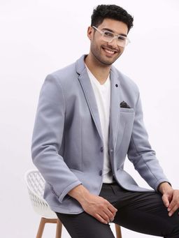 SHOWOFFFF - Mens Solid Notched Lapel Blue Single Breasted Blazer