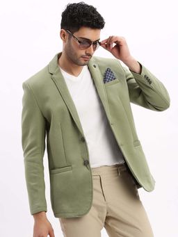 SHOWOFF - Mens Solid Notched Lapel Green Single Breasted Blazer