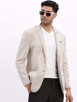 SHOWOFF - Mens Solid Notched Lapel Cream Single Breasted Blazer