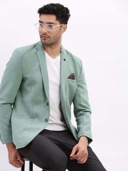SHOWOFF - Mens Solid Notched Lapel Sea Green Single Breasted Blazer