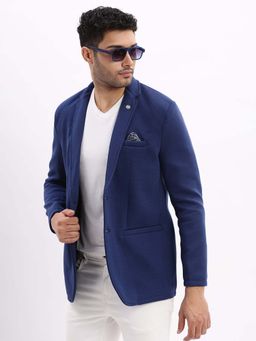 SHOWOFF - Mens Solid Notched Lapel Navy Blue Single Breasted Blazer