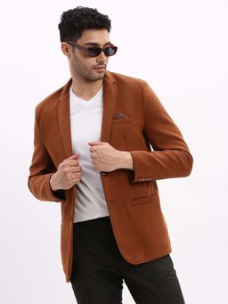 SHOWOFF - Mens Solid Notched Lapel Rust Single Breasted Blazer