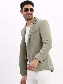 SHOWOFF - Mens Solid Notched Lapel Sea Green Single Breasted Blazer