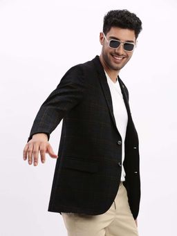 SHOWOFF - Mens Printed Notched Lapel Navy Blue Single Breasted Blazer