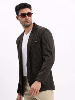 SHOWOFFFF - Mens Striped Notched Lapel Grey Single Breasted Blazer