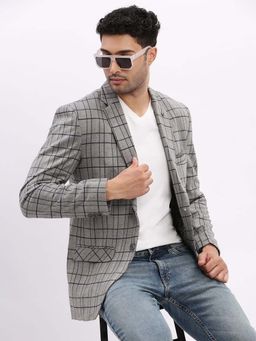 SHOWOFFFF - Mens Checked Notched Lapel Grey Single Breasted Blazer