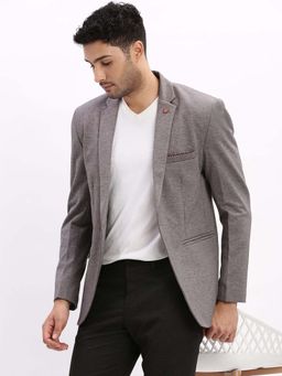 SHOWOFFFF - Mens Striped Notched Lapel Grey Single Breasted Blazer