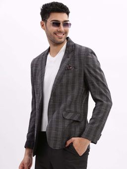 SHOWOFFFF - Mens Checked Notched Lapel Grey Single Breasted Blazer