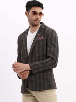 SHOWOFFFF - Mens Checked Notched Lapel Brown Single Breasted Blazer