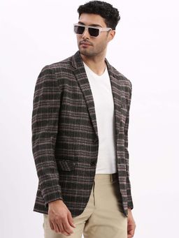 SHOWOFFFF - Mens Checked Notched Lapel Grey Single Breasted Blazer