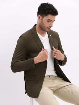 SHOWOFFFF - Mens Solid Notched Lapel Olive Single Breasted Blazer