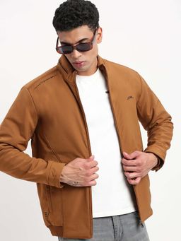 SHOWOFF - Mens Mock Collar Rust Solid Bomber Jacket