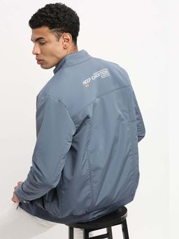 SHOWOFFFF - Mens Mock Collar Blue Solid Bomber Jacket