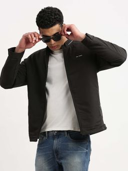 SHOWOFF - Mens Mock Collar Black Solid Bomber Jacket