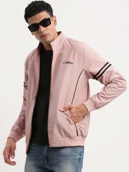 SHOWOFFFF - Mens Mock Collar Peach Solid Bomber Jacket