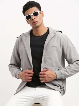 SHOWOFFFF - Mens Hooded Grey Solid Bomber Jacket