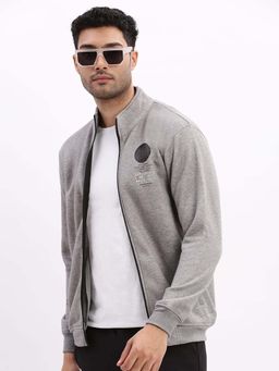 SHOWOFF - Mens Mock Collar Grey Solid Tailored Jacket