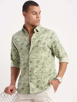 SHOWOFFFF - Mens Long Sleeves Floral Green Shirt