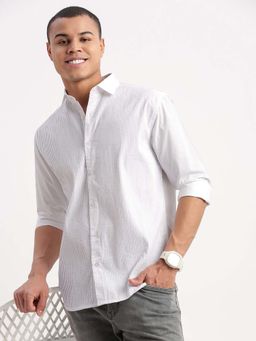 SHOWOFF - Mens Long Sleeves Vertical Stripes White Shirt