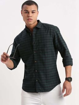 SHOWOFF - Mens Long Sleeves Gingham Checks Green Shirt