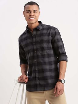 SHOWOFF - Mens Long Sleeves Tartan Checks Grey Shirt