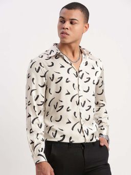 SHOWOFF - Mens Long Sleeves Printed Cream Party Shirt