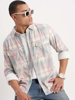 SHOWOFF - Mens Long Sleeves Tartan Checks Pink Shirt